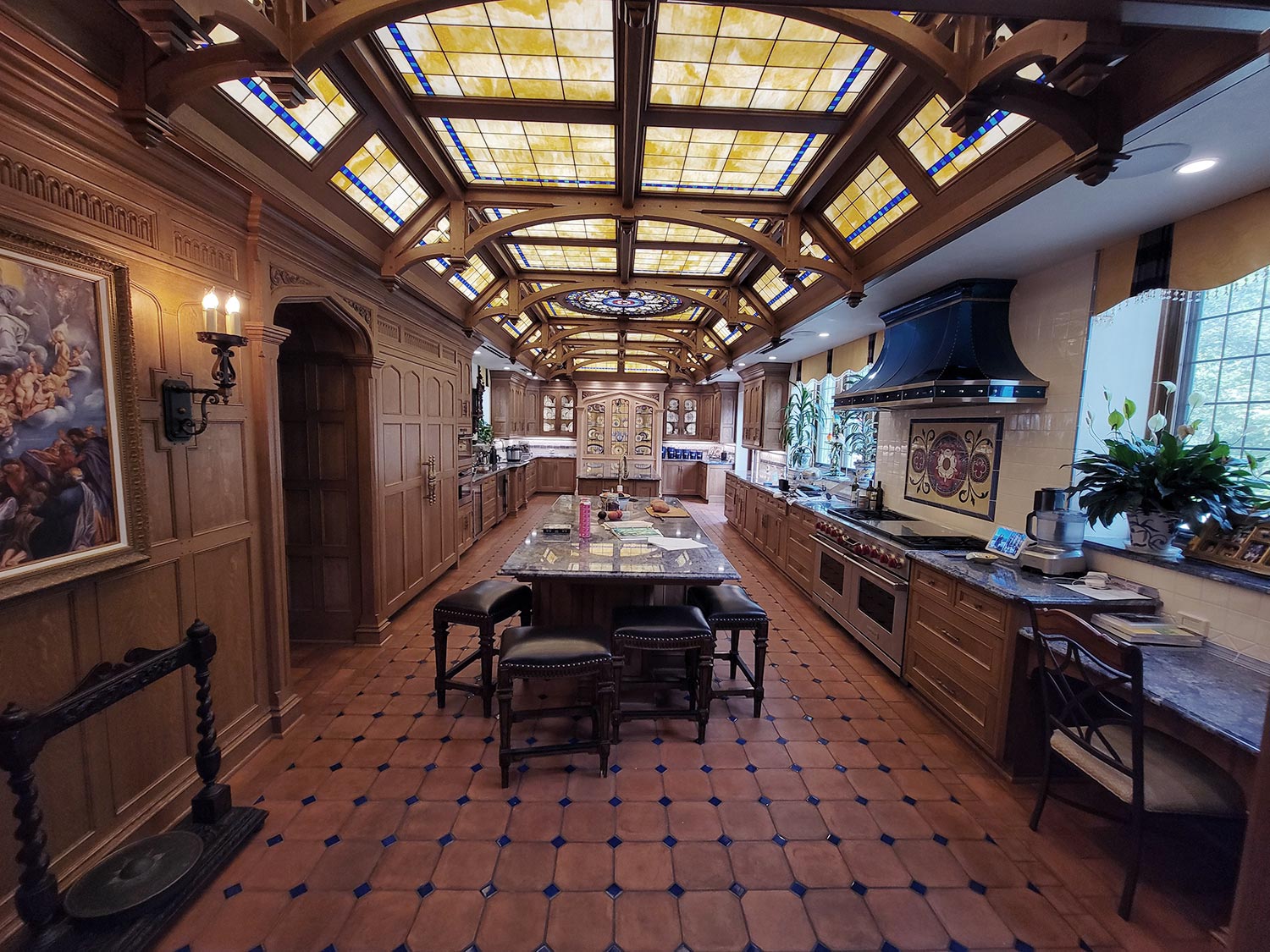 Carved paneling white oak kitchen