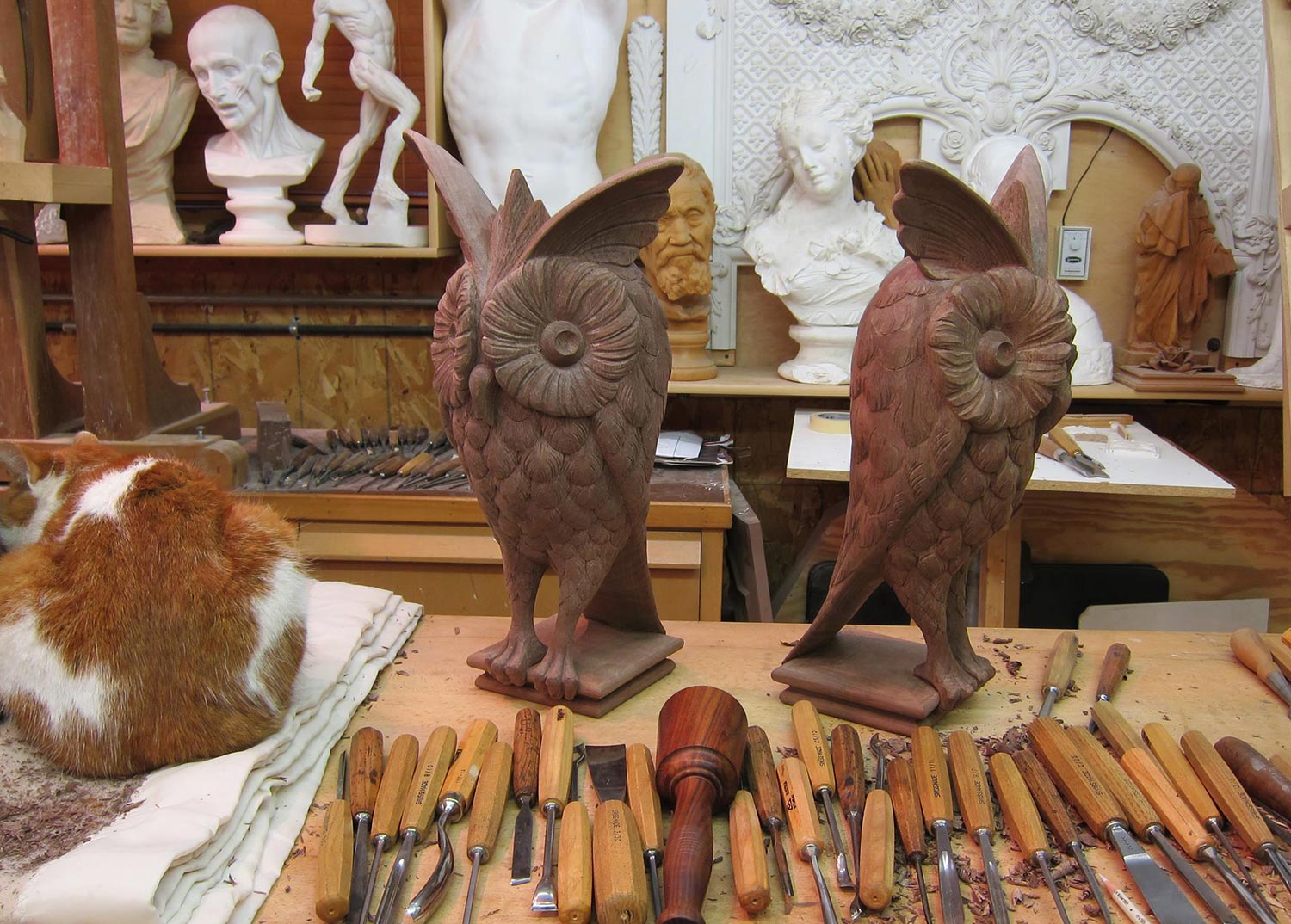 Carved Walnut Owls