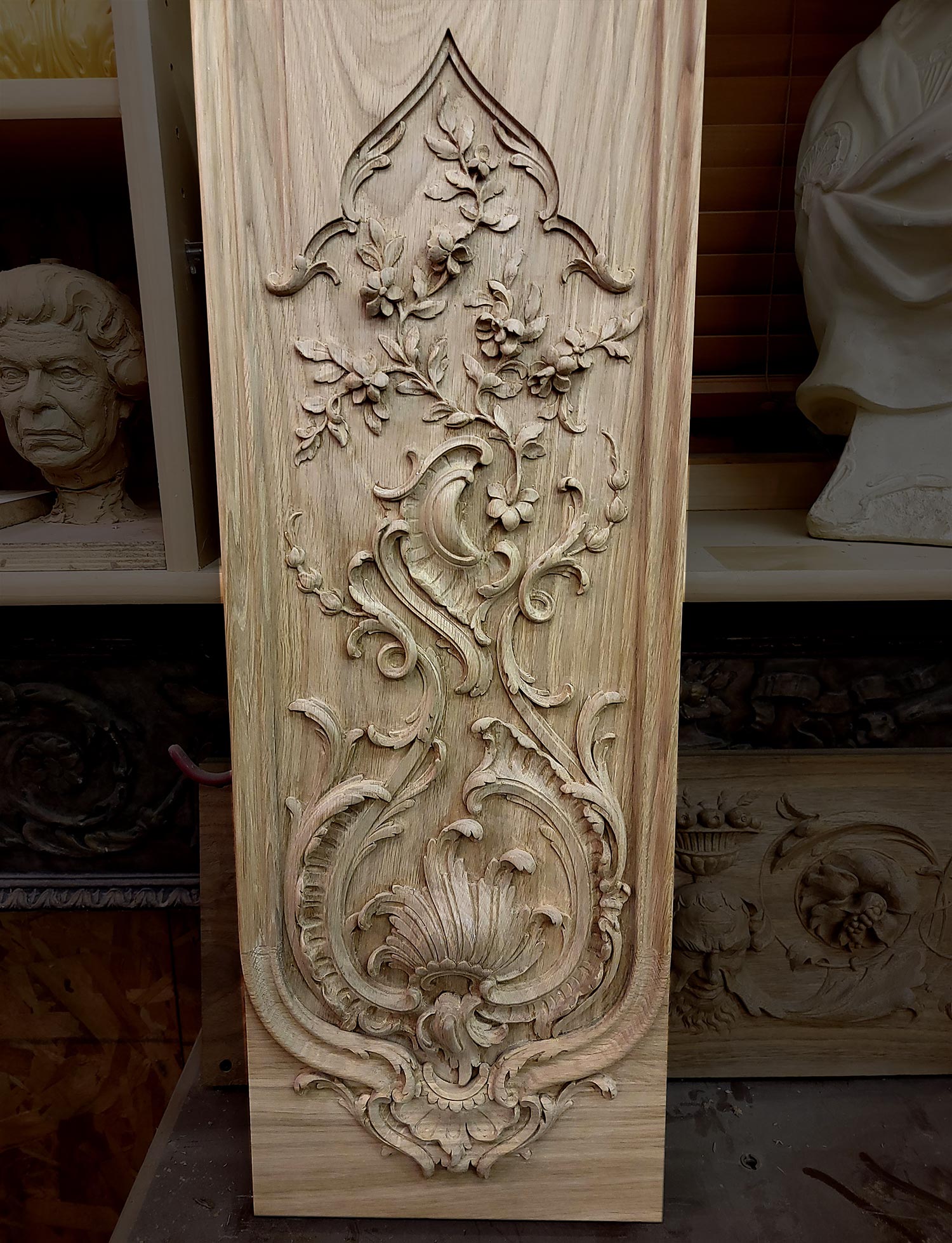 White oak carved wooden wall